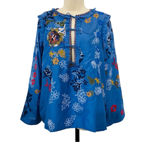 Elliette New Silk Penny Floral Embroidered Beaded Blouse French Designer - Picture 3 of 15